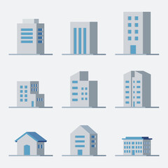 high rise building illustration Set