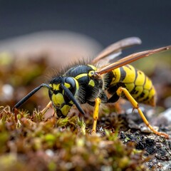 Close-up of a wasp on moss