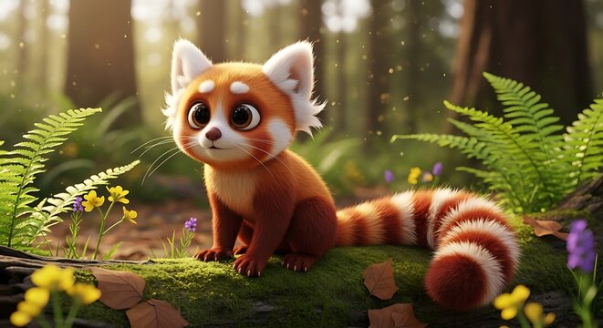 Adorable Red Panda in Forest.