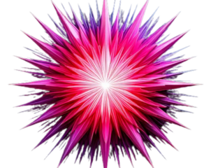 3D Render of Pink Comic Starburst with Purple Edge, isolated on transparent background