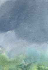 Abstract landscape. Watercolour on paper. Versatile hand painted artistic background for creative design projects: posters, websites, cards, prints, wallpapers. Artist-made art. Muted colours