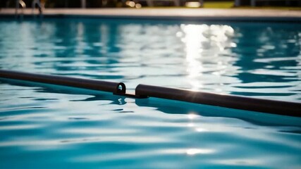 A pool with a metal rail in the middle, perfect for diving or swimming exercises