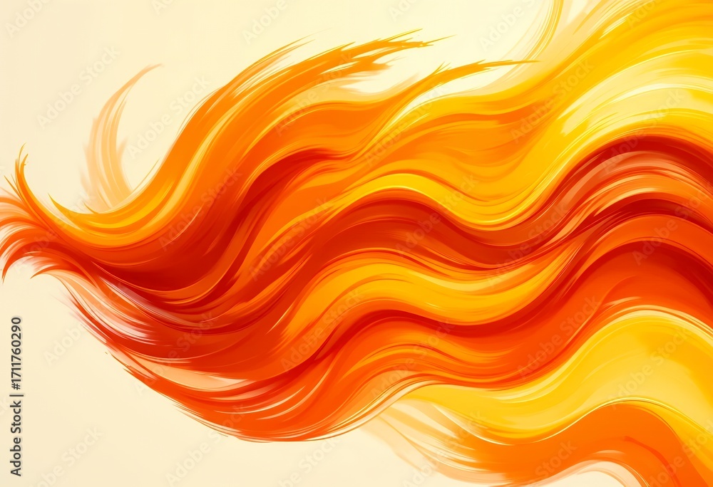 Poster flowing waves of vibrant orange and yellow hues creating dynamic energy and movement in abstract