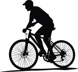 Cyclist silhouette, mountain bike rider, outdoor activity, healthy lifestyle, black vector, sport concept, man cycling, exercise illustration, fitness transportation, biking silhouette, motion graphic