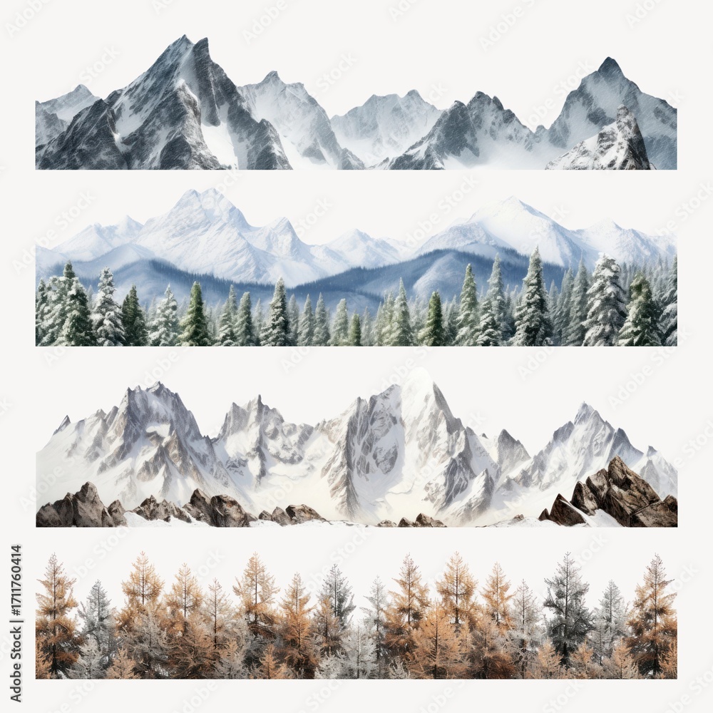 Poster winter landscape border design element remix set