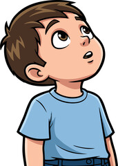 A Cartoon Boy Looking Upward with Wonder and Curiosity