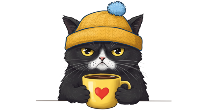 A disgruntled black cat with a grumpy expression