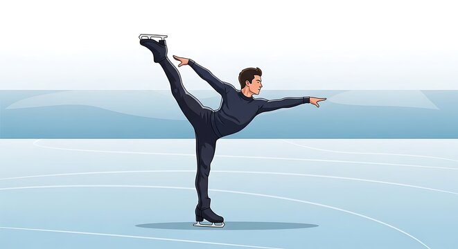 Figure Skater Performing a Spin. - Powered by Adobe