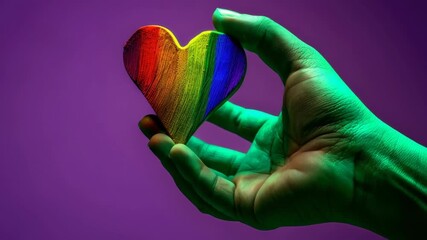 A hand holding a rainbow heart - Powered by Adobe