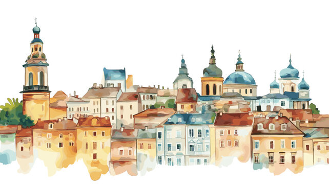 Lviv Old Town. Lviv Old Town watercolor vector illustration