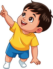 Animated Boy Pointing Upward with Joyful Expression