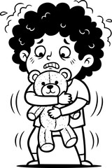Anxious Child Clinging Tightly to a Worn Teddy Bear