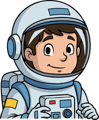 Cartoon Astronaut Child Holding a Camera in Space Suit