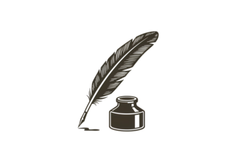 Quill Pen and Inkwell Writing and Calligraphy Symbol isolated on transparent background