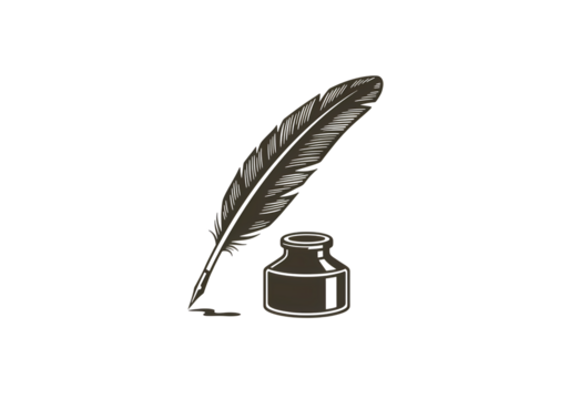 Quill Pen and Inkwell Writing and Calligraphy Symbol isolated on transparent background