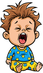 Cartoon Baby Yawning in Pajamas with Stars