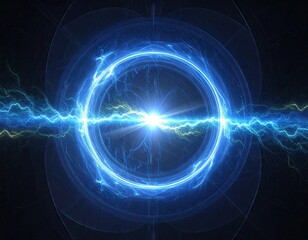 Obraz premium Futuristic Quantum Computing Abstract: Swirling Neon Lights and Energy Field