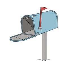 Solitary bright blue mid century modern mailbox design