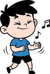Cartoon Boy Dancing with Musical Notes, Expressing Joyful Movement and Rhythm