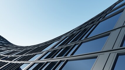 3d rendering of modern architecture, Skyscraper corporate office building with glass window and curved steel frame
