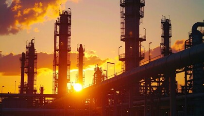 Obraz premium Realistic stock image of industrial plants and factories with chimneys, pipelines, and steel structures. Authentic RAW style capturing heavy industry and production facilities.