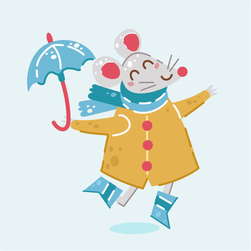 mouse with an umbrella vector Illustration 