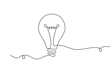 Minimalist light bulb concept design in single line drawing