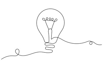 Minimalist light bulb concept design in single line drawing