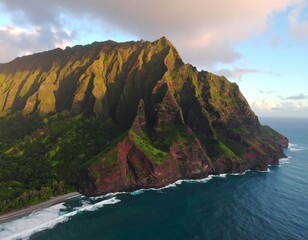 Dramatic coastal mountain range at sunrise