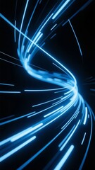 Abstract blue light trails forming a dynamic swirling pattern against a dark background