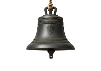 Antique Bronze Bell Hanging on Rope Isolated on White Background isolated on transparent background