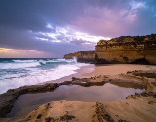 Dramatic coastal scene at sunset