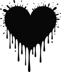 Dripping heart silhouette, abstract paint splash love symbol, grunge romantic design, black ink blot art, creative emotional graphic, modern artistic heart illustration vector