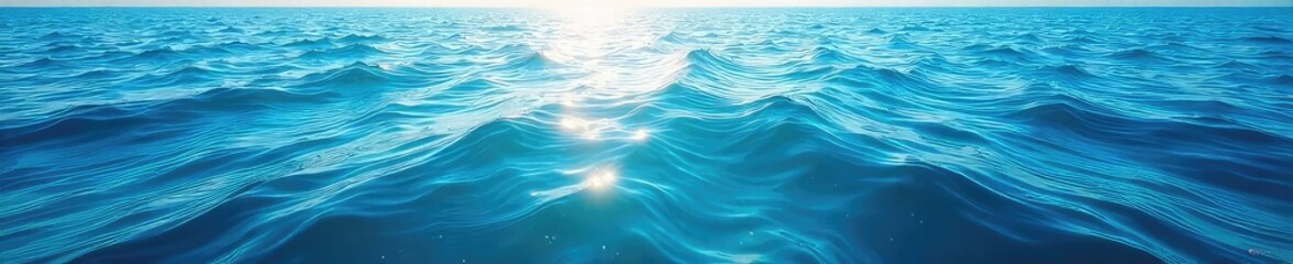 Vast expanse of deep blue ocean water, sunlit surface reflecting light, gentle waves ripple across the tranquil scene Perfect for travel, nature, or environmental themes , vastness, nature, sea life
