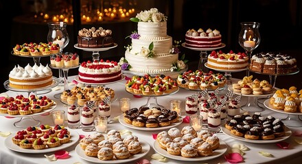 Naklejka premium Delicious Wedding Dessert Buffet Display.