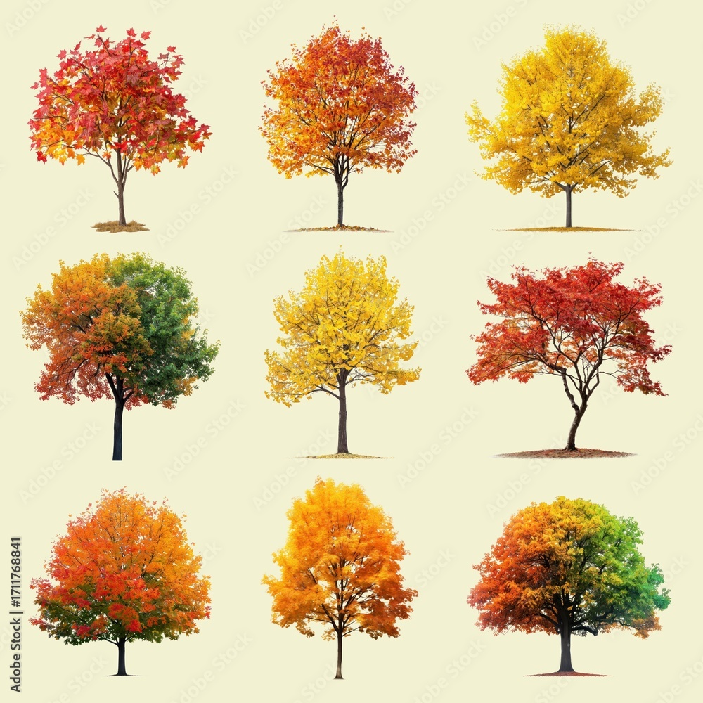 Poster autumn tree design element set