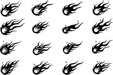 Fototapeta premium Racing Flame Speed Fire Icon Silhouette Set