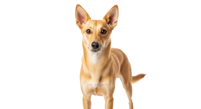 Isolated young adult adorable short haired dog with large pointy ears is looking ahead