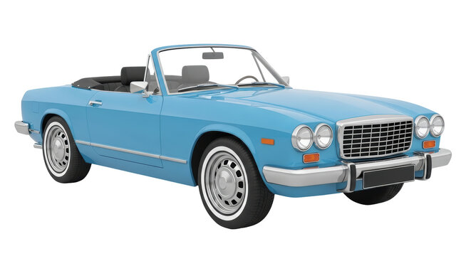 Fototapeta Isolated light-blue classic convertible car with the top down for driving on sunny days