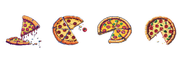 Set of pizza slices and whole pizza for restaurant menu design