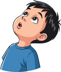 Curious Young Boy Gazing Upward with Wide Eyes and Open Mouth in Wonder.