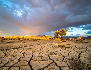 Dramatic desert landscape at sunset
