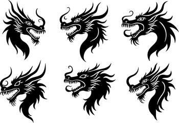 Dragon Head SVG Bundle | Tribal Dragon Tattoo Designs | Mythical Beast Silhouette Cut Files