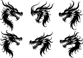 Obraz premium Dragon Head SVG Bundle | Tribal Dragon Tattoo Designs | Mythical Beast Silhouette Cut Files