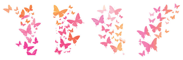 Set of colorful butterfly silhouettes for decorative nature design