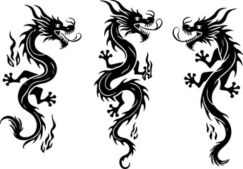 Naklejka premium Chinese Dragon SVG Bundle | Mythical Oriental Dragon Clipart | Tattoo & Design Cut Files