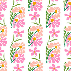Seamless Flower Blossom Pattern Watercolor Illustration on White Background