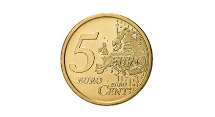 Isolated 5 euro cent coin depicting map of Europe, European currency, legal tender, monetary