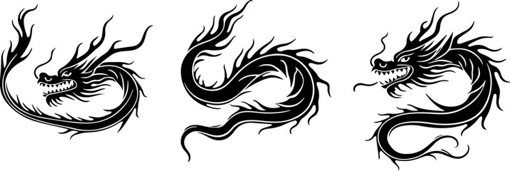 Chinese Dragon SVG Bundle | Mythical Oriental Dragon Clipart | Tattoo & Design Cut Files