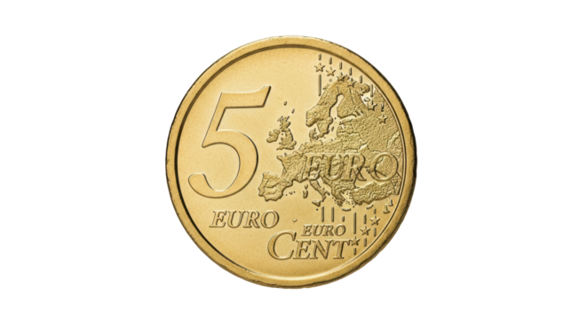 Isolated 5 euro cent coin depicting map of Europe, European currency, legal tender, monetary